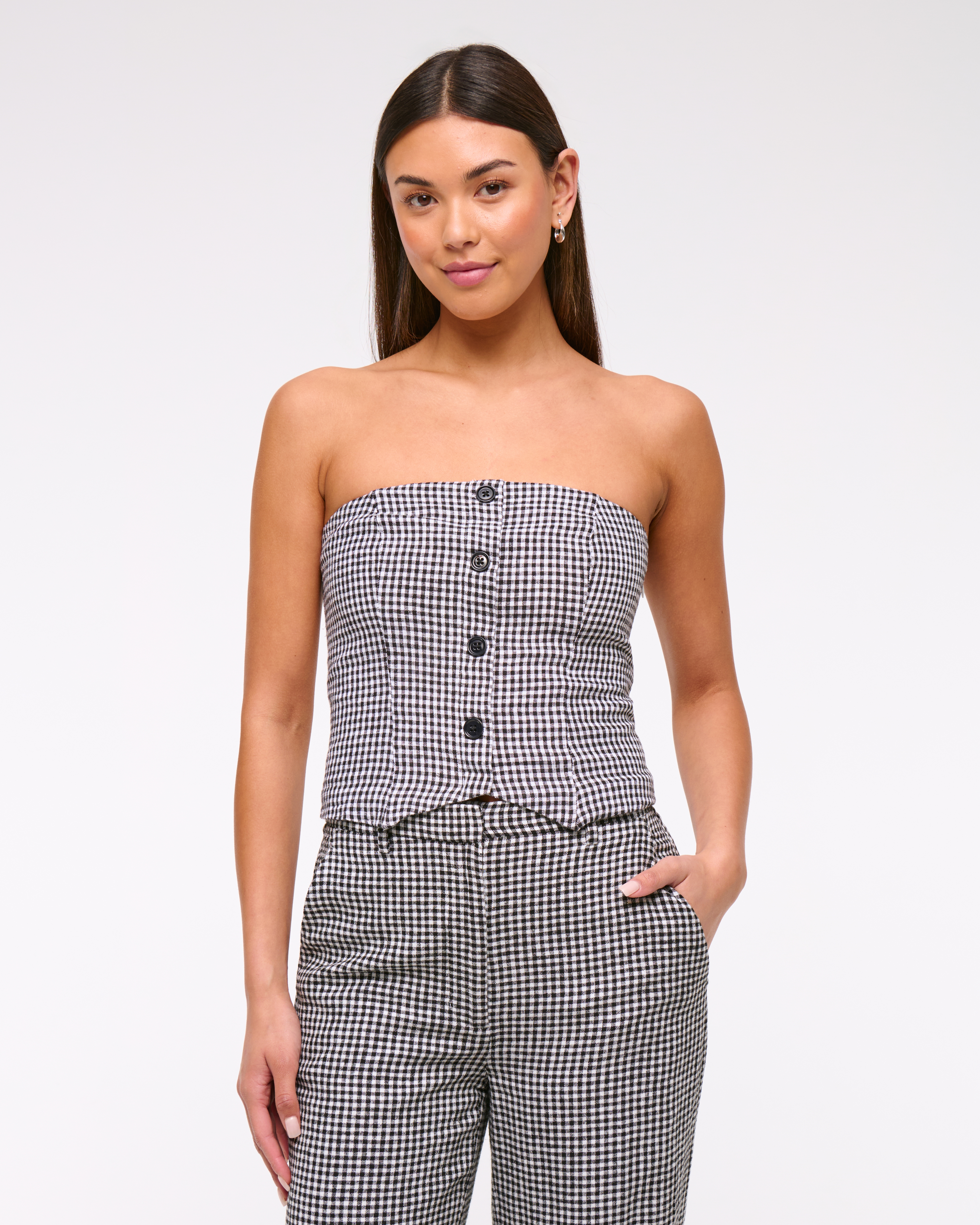 Abercrombie & Fitch Strapless Cropped Vest Top In Black