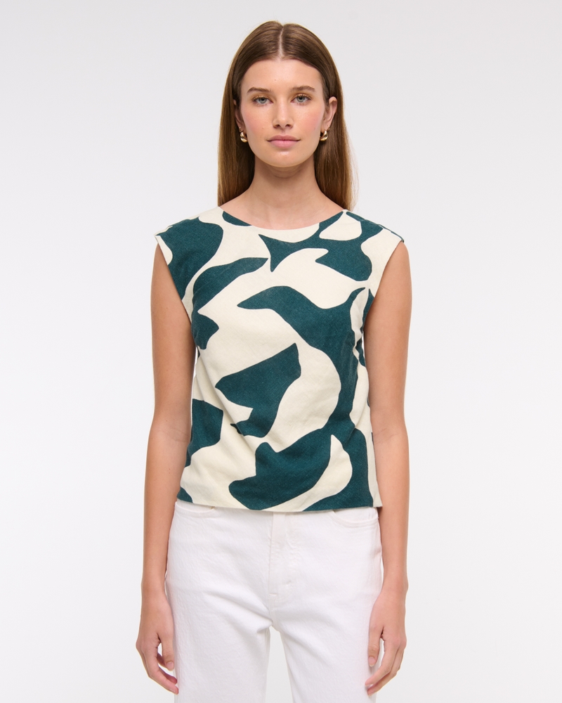 Linen-Blend Skimming Shell Top
