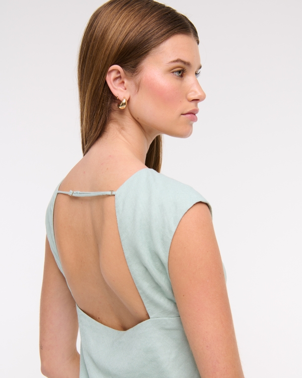 Linen-Blend Skimming Shell Top, Light Blue view 1