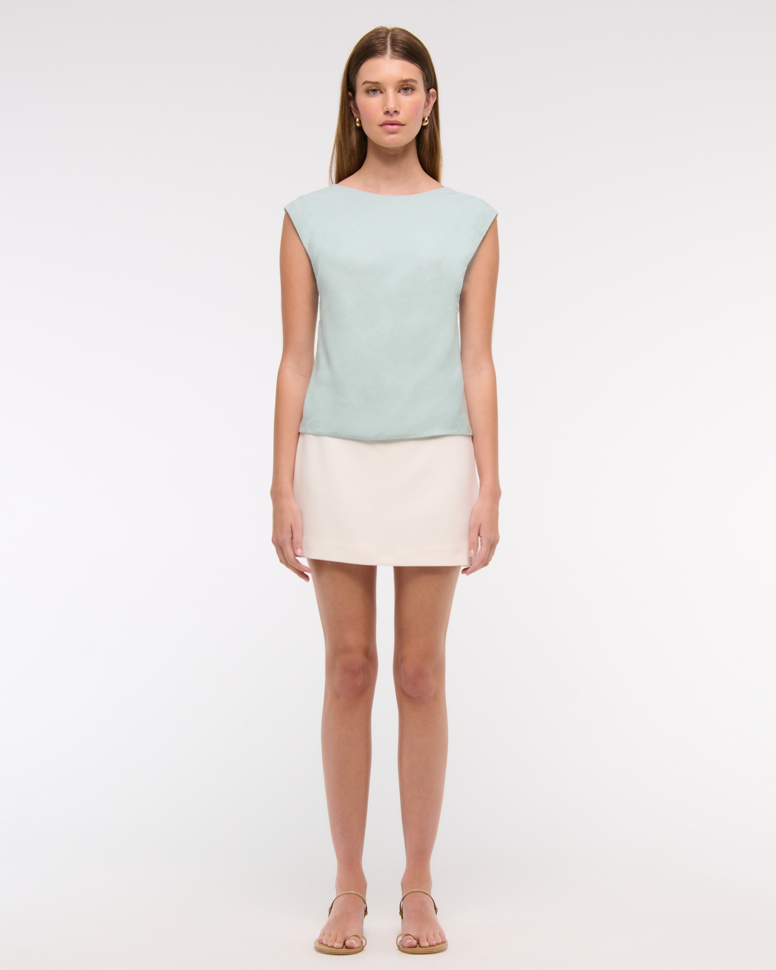 Linen-Blend Skimming Shell Top