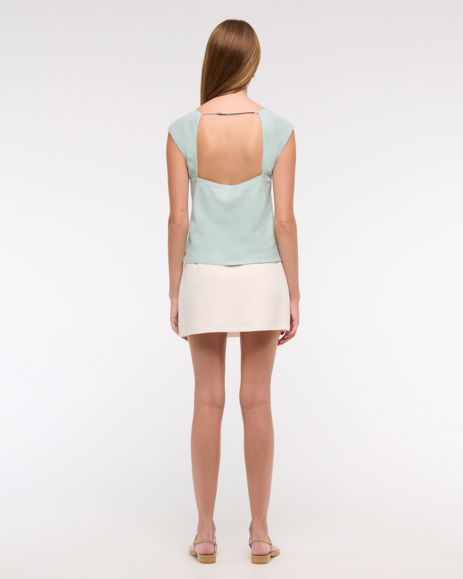 Linen-Blend Skimming Shell Top