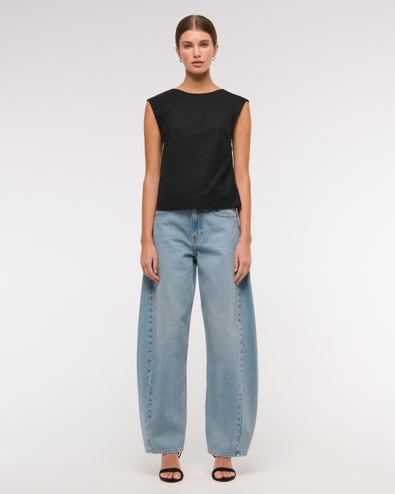 Linen-Blend Skimming Shell Top