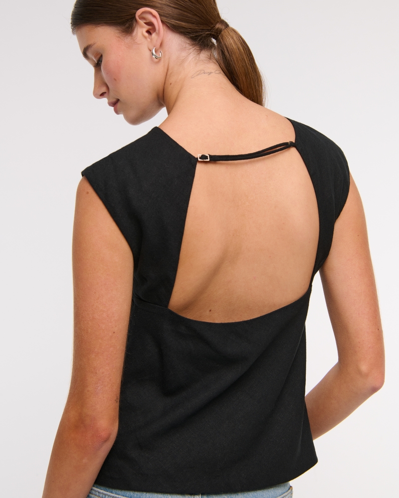 Linen-Blend Skimming Shell Top