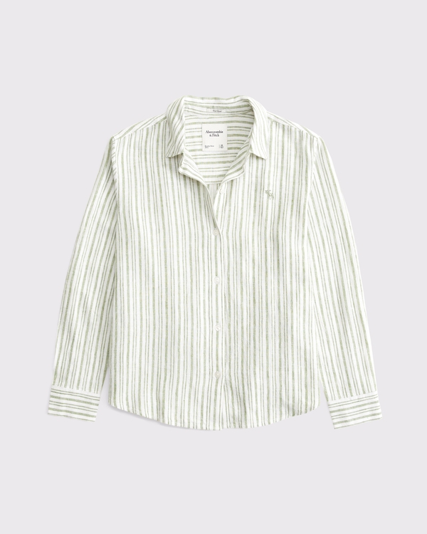 オーバーサイズ リネンブレンド アイコンシャツ, Green Stripe view 1