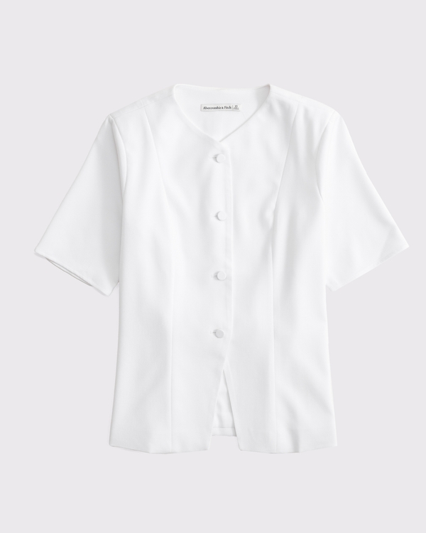 Short-Sleeve Tailored Vest Top, White view 1