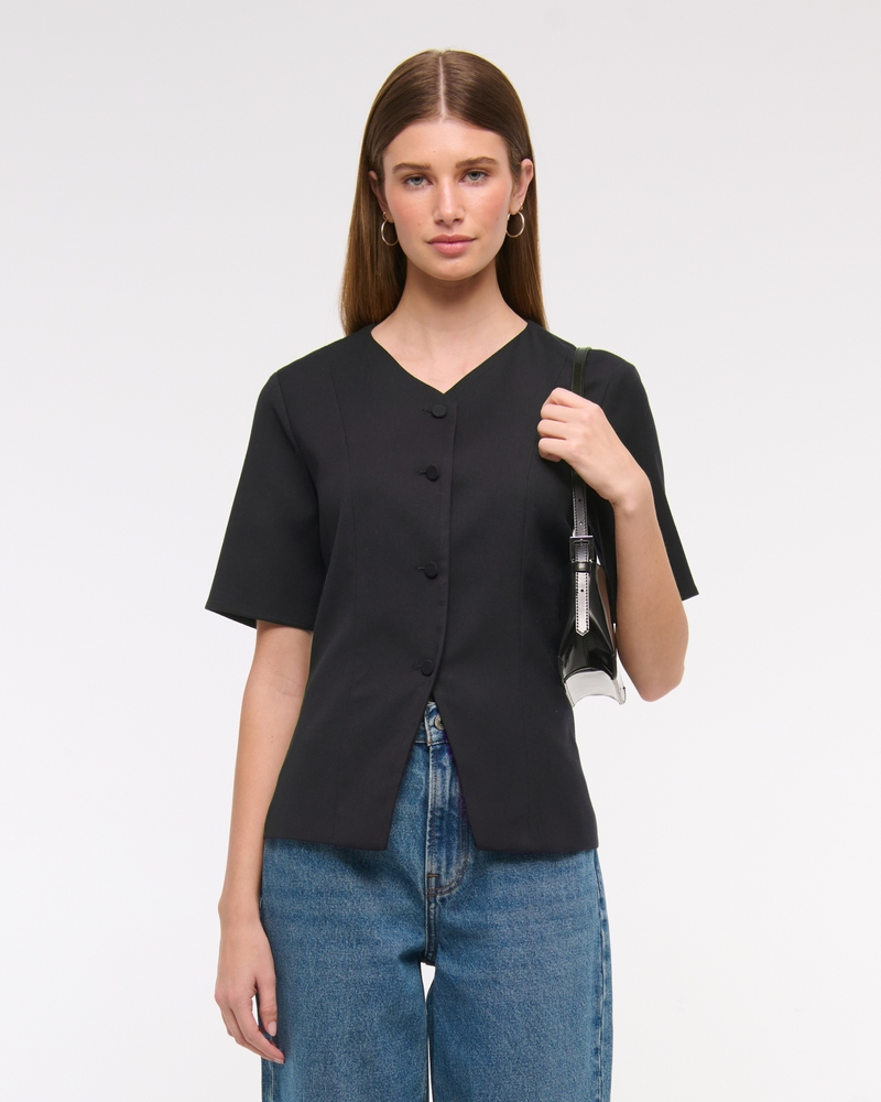 Women's Short-Sleeve Tailored Vest Top | Women's Tops | Abercrombie.com