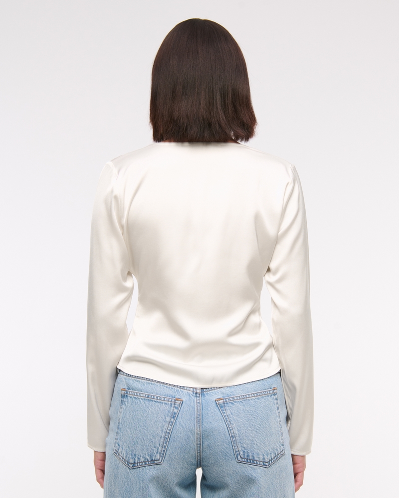 Long-Sleeve Lace-Trim Tie-Front Top