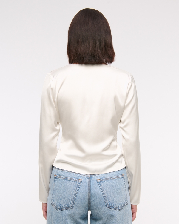 Long-Sleeve Lace-Trim Tie-Front Top