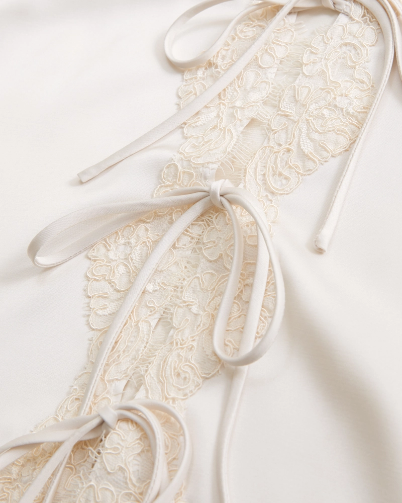 Long-Sleeve Lace-Trim Tie-Front Top