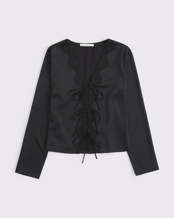 Long-Sleeve Lace-Trim Tie-Front Top from Abercrombie & Fitch - $26.97