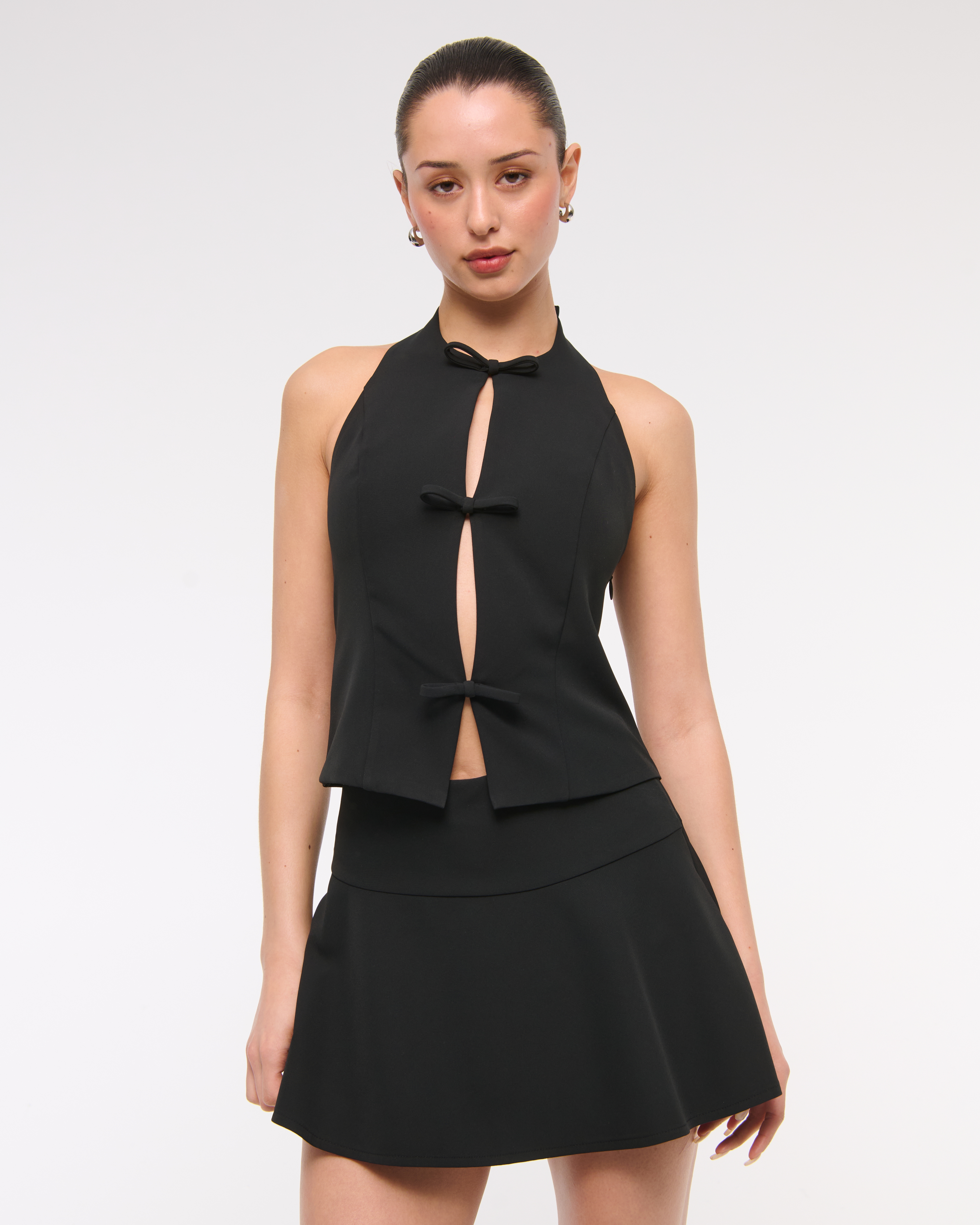 Abercrombie & Fitch Bow Tie-front Halter Top In Black