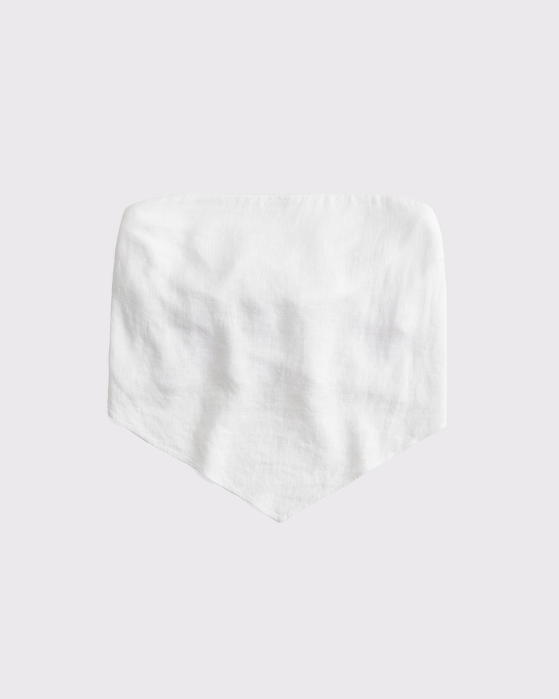 Linen-Blend Strapless Scarf Top