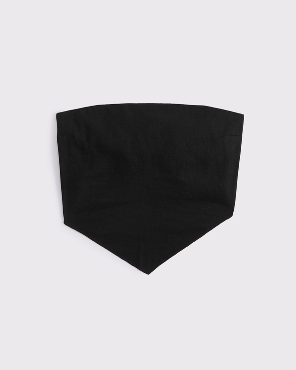Linen-Blend Strapless Scarf Top, Black view 1