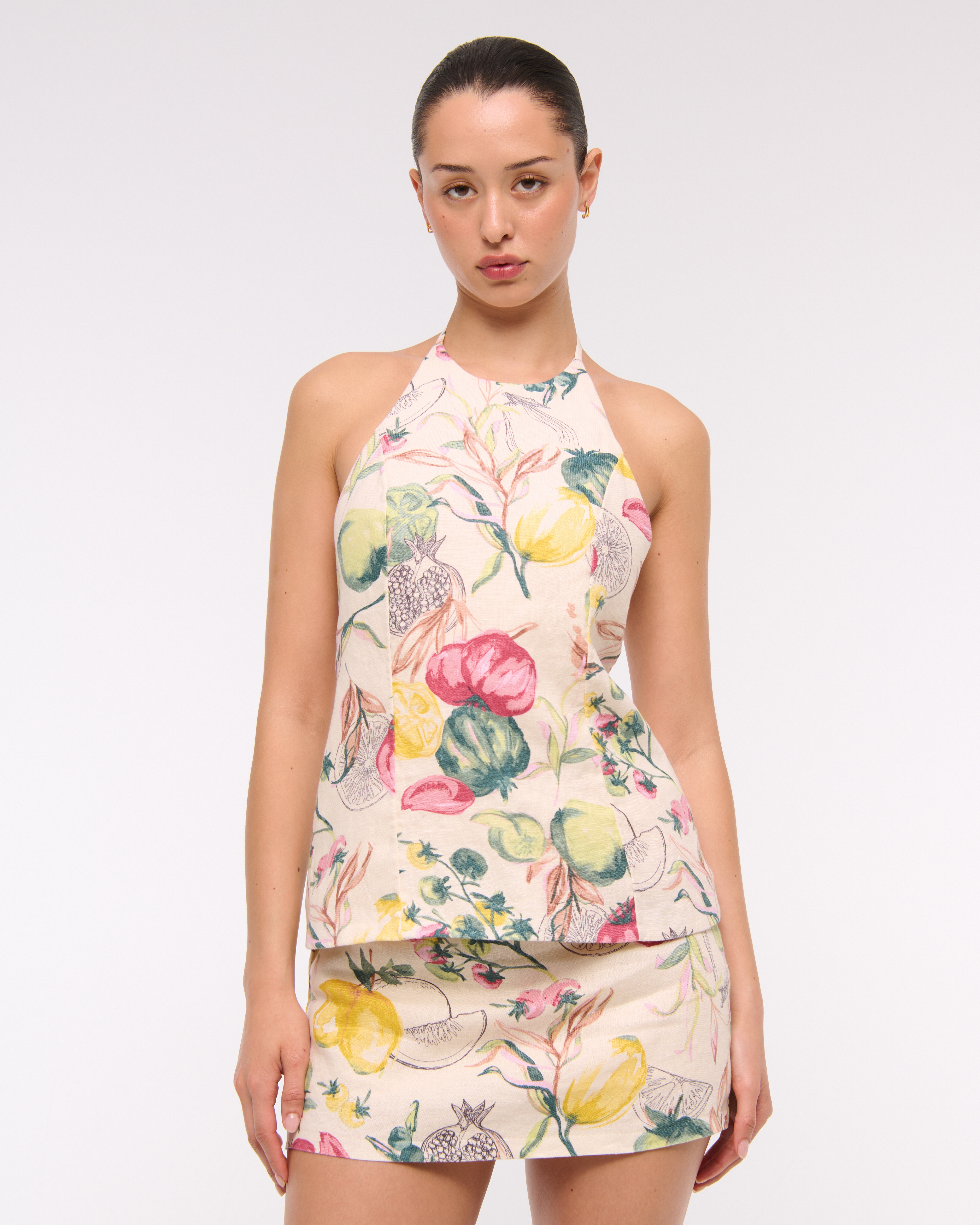 Abercrombie & Fitch Premium Linen Halter Top In Burgundy