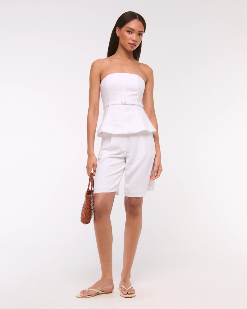 Premium Linen Strapless Tailored Top