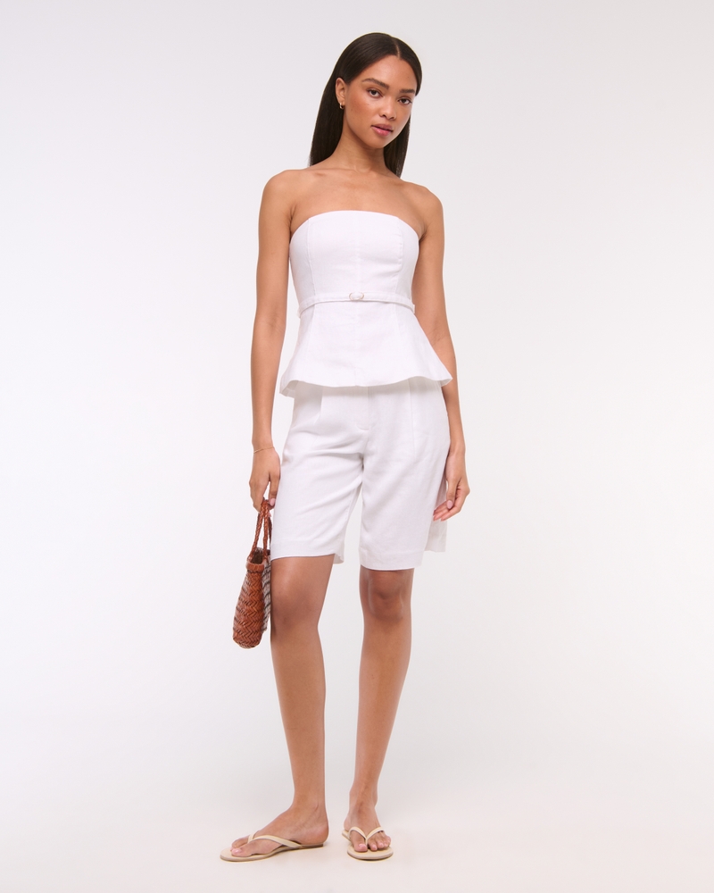 Premium Linen Strapless Tailored Top