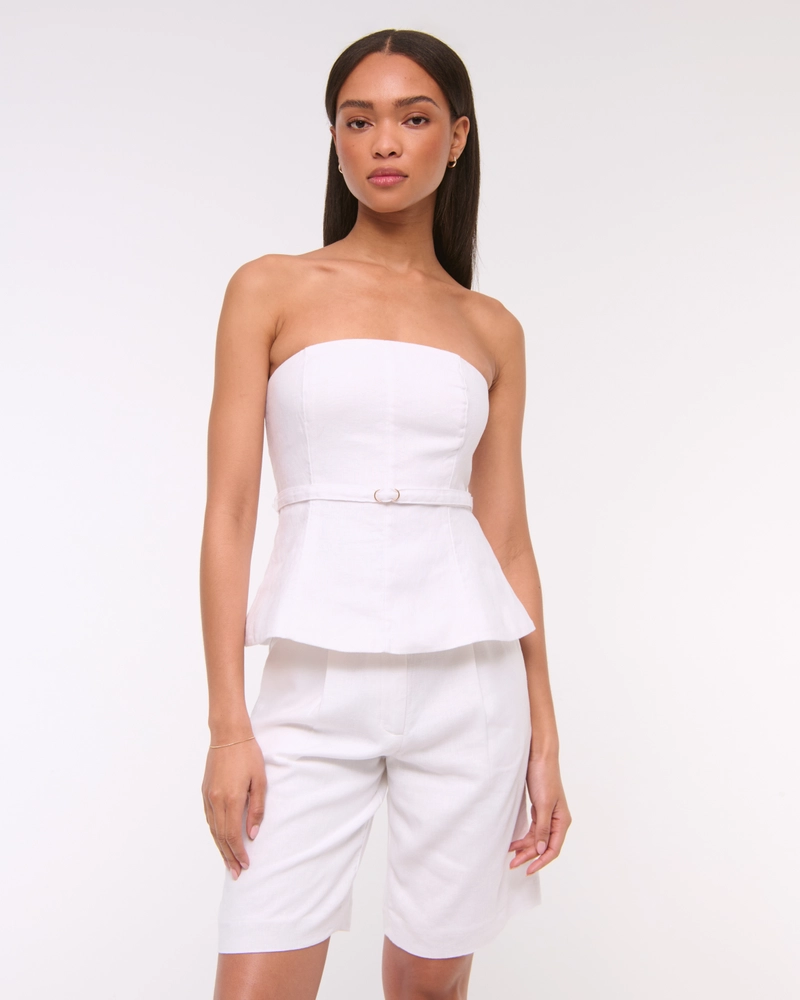 Premium Linen Strapless Tailored Top