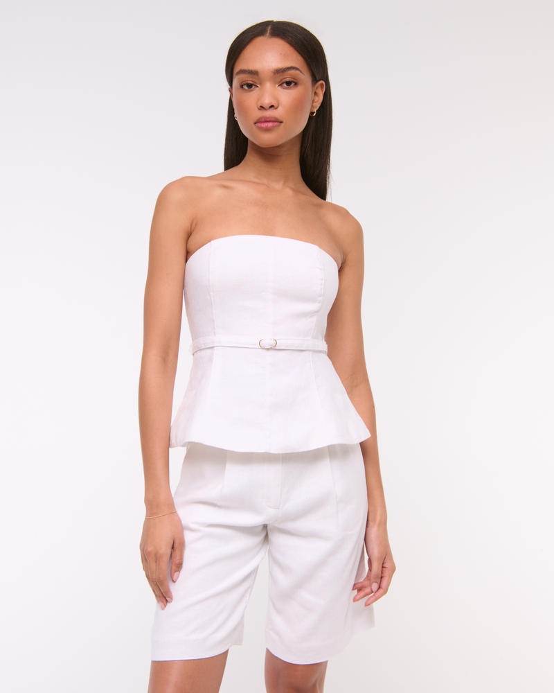 Premium Linen Strapless Tailored Top