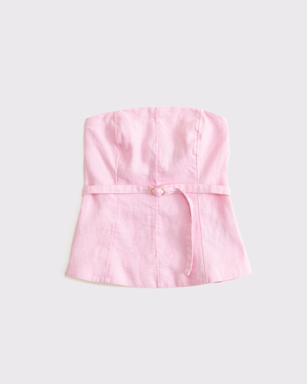 Premium Linen Strapless Tailored Top, Light Pink view 1