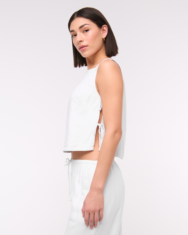 Apron Linen-Blend Set Top, White view 2