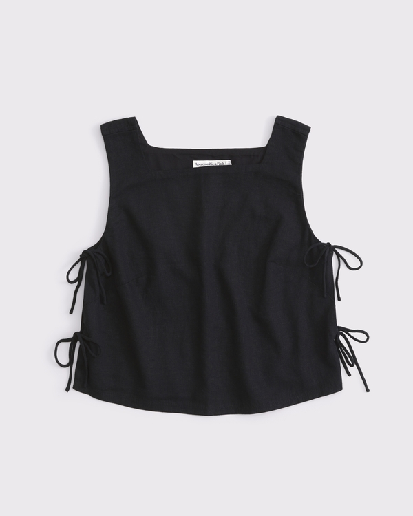 Apron Linen-Blend Set Top, Black view 1