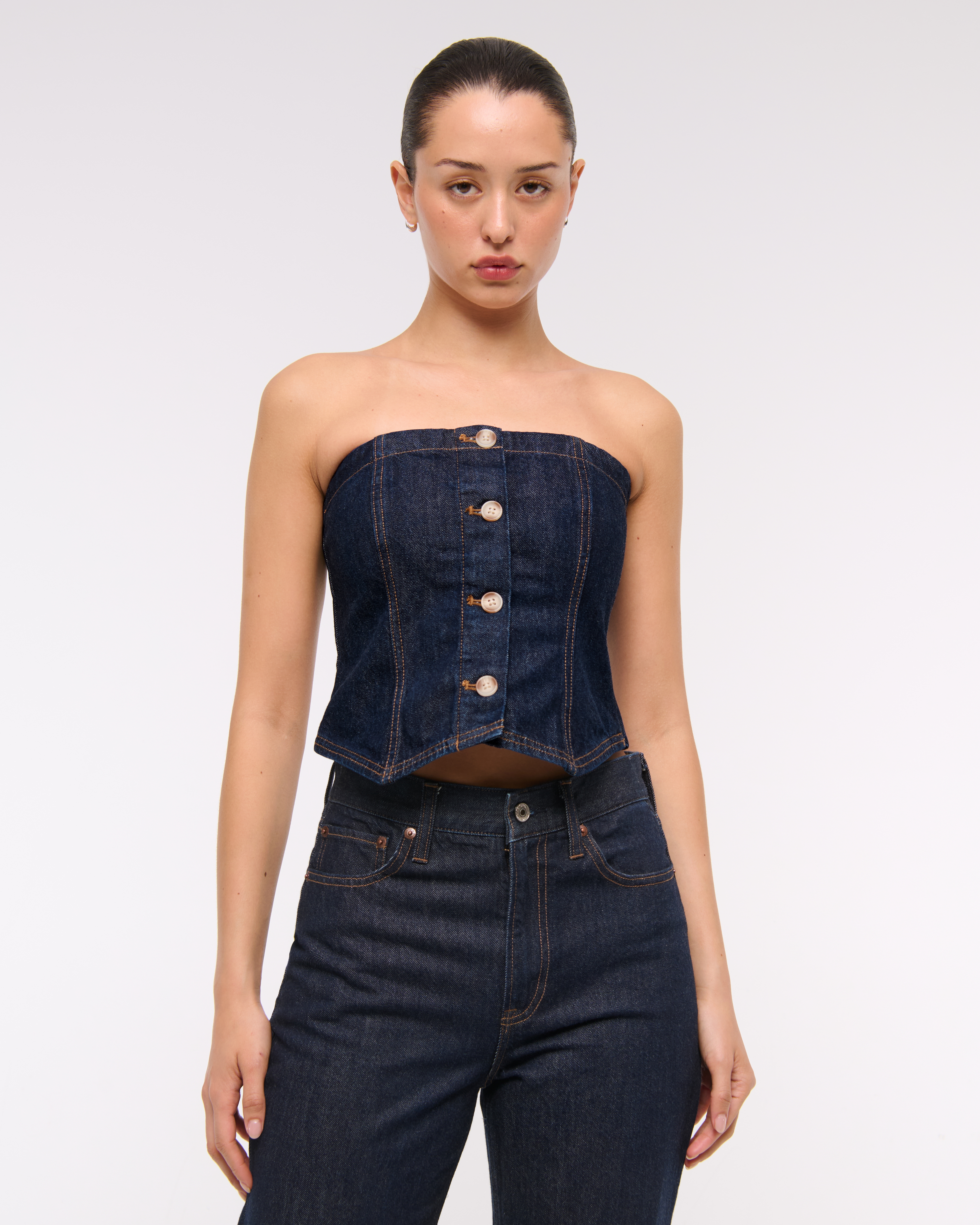 Abercrombie & Fitch Strapless Denim Tube Top In Blue