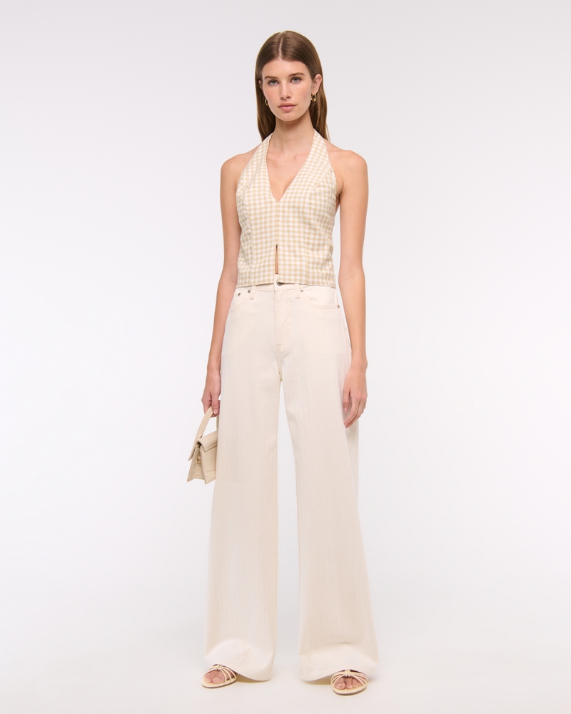 Linen-Blend Tailored Halter Vest