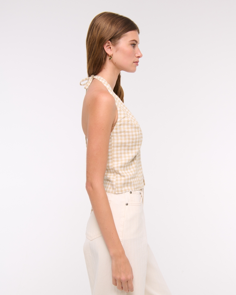 Linen-Blend Tailored Halter Vest