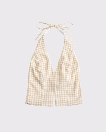 Linen-Blend Tailored Halter Vest