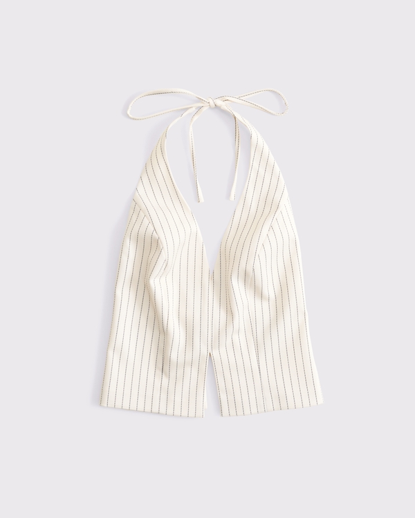 Tailored Halter Vest, Cream Pinstripe view 1