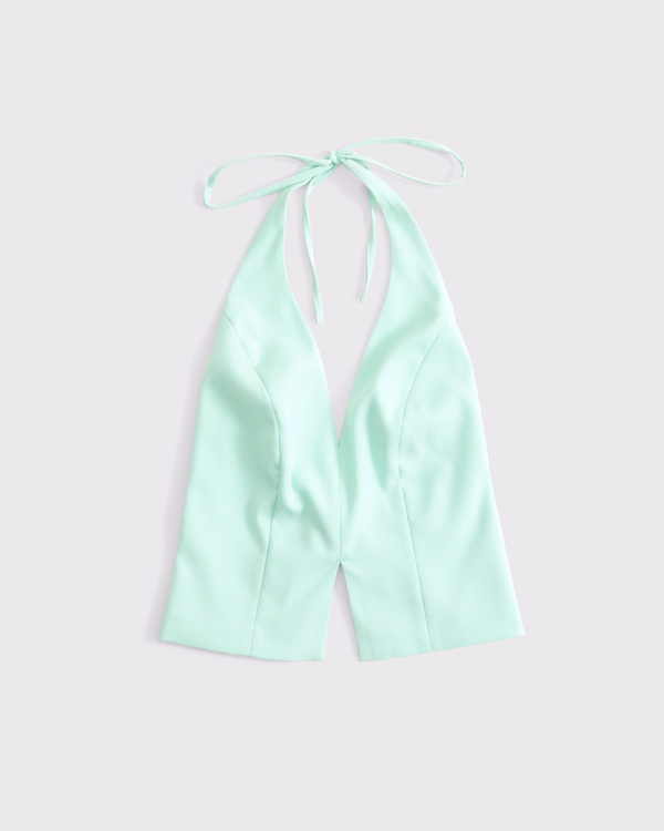 Tailored Halter Vest, Pale Aqua view 1
