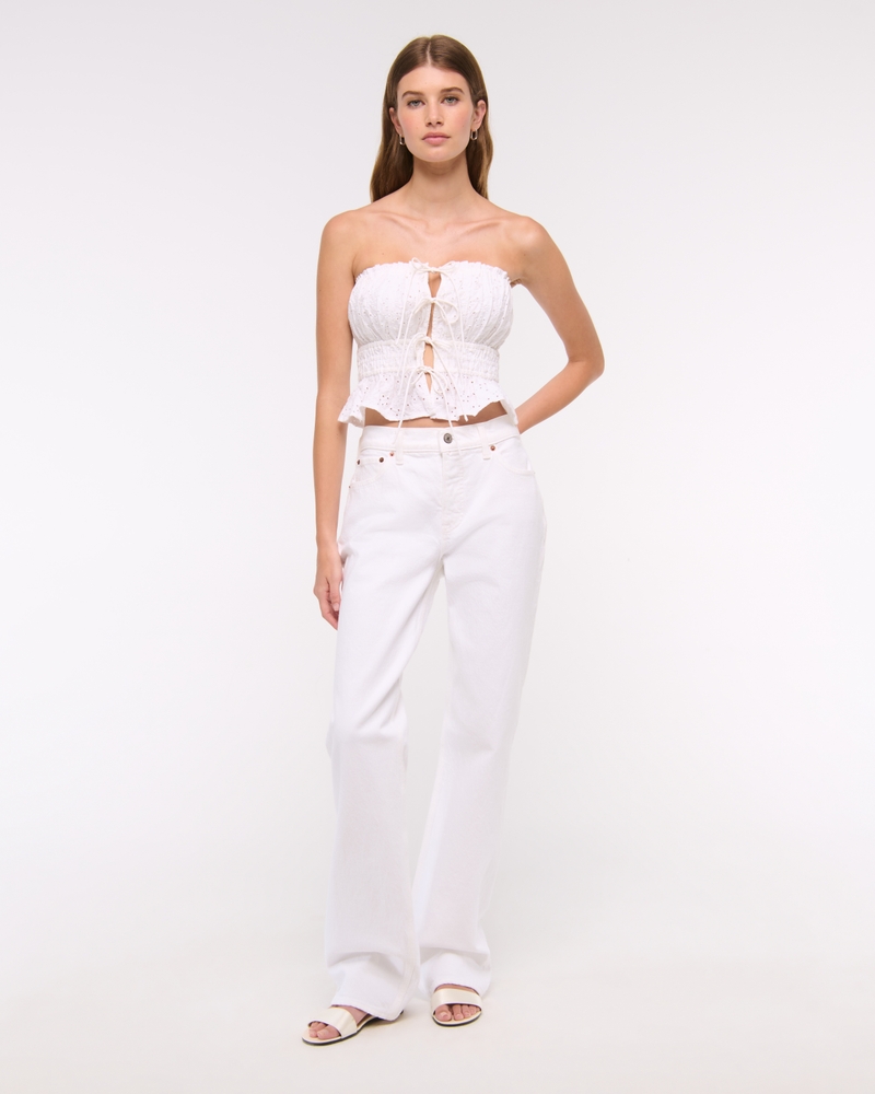 Strapless Eyelet Tie-Front Top
