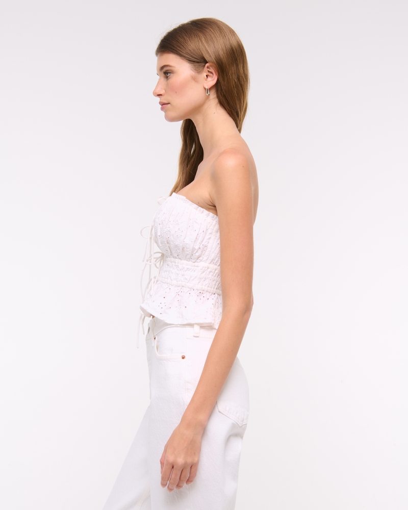Strapless Eyelet Tie-Front Top