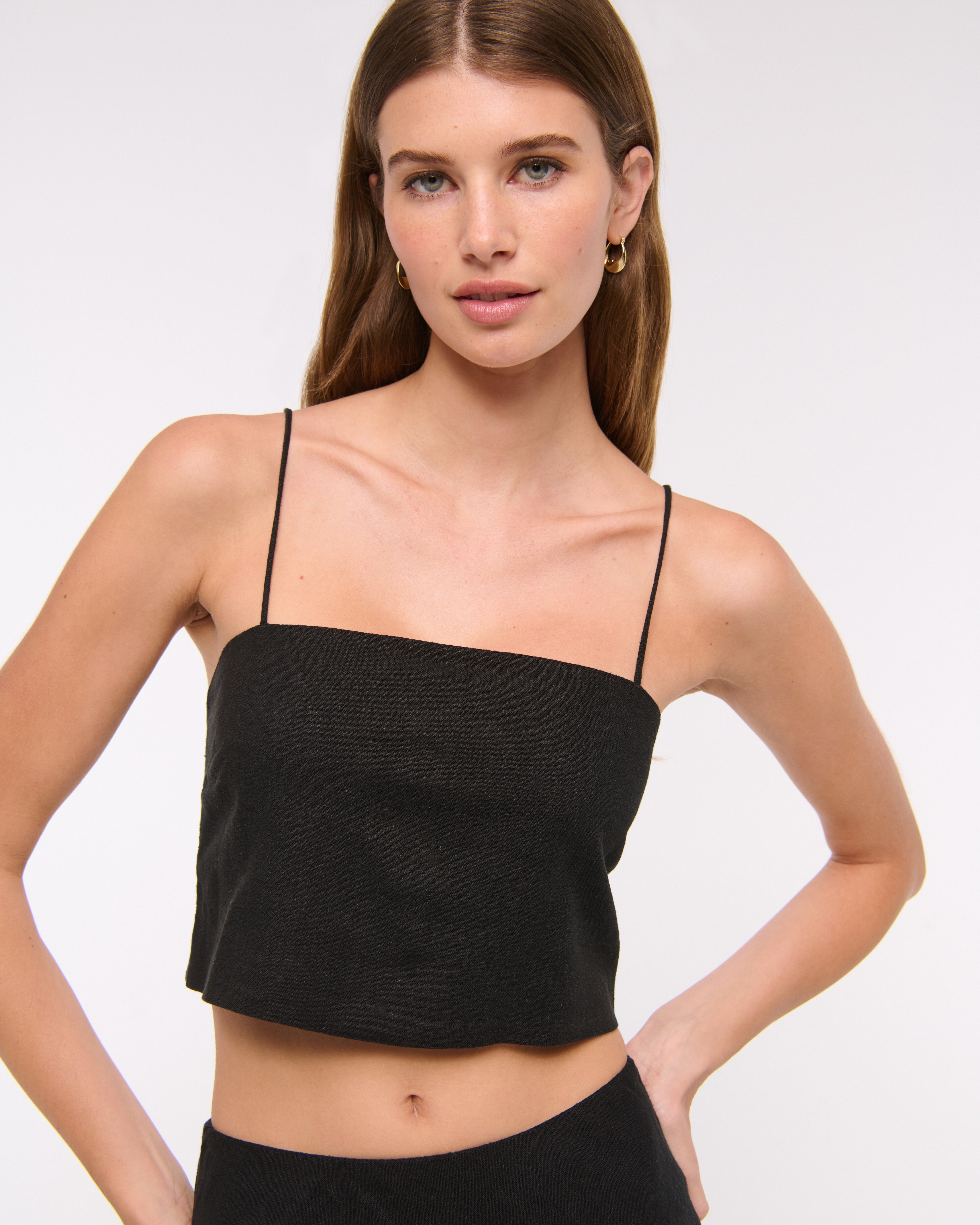 Abercrombie & Fitch Cropped Linen-blend Cami In Black