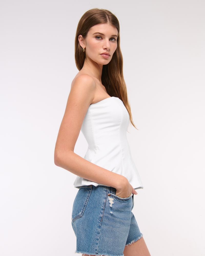Linen-Blend Strapless Peplum Top