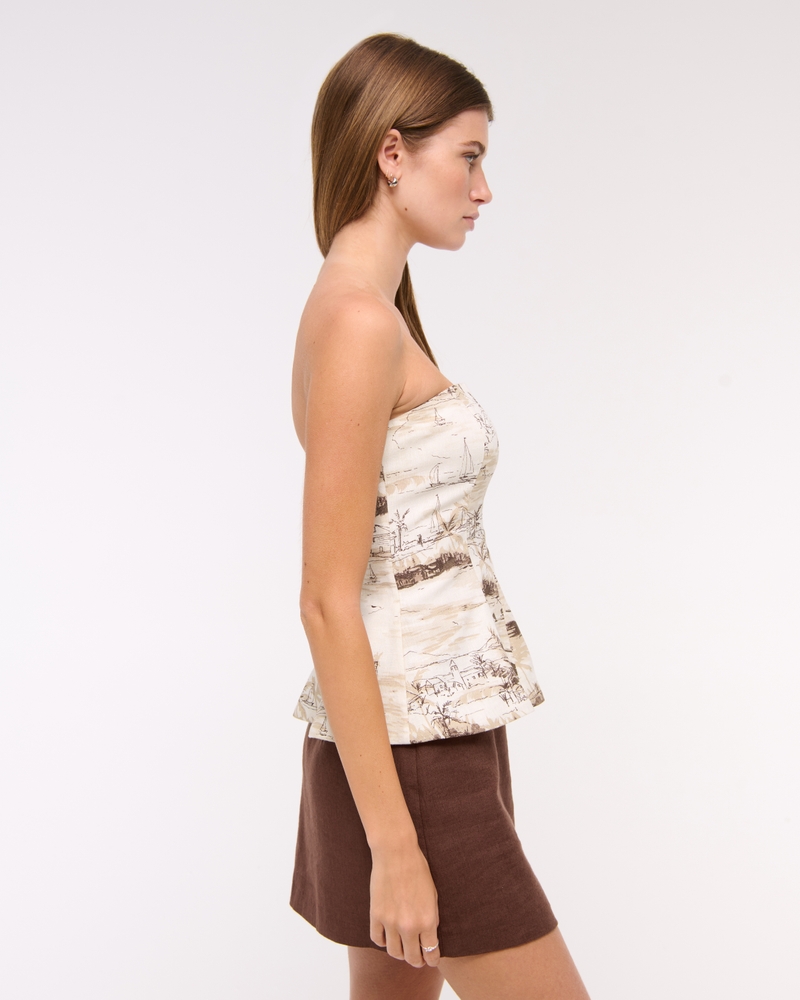 Linen-Blend Strapless Peplum Top