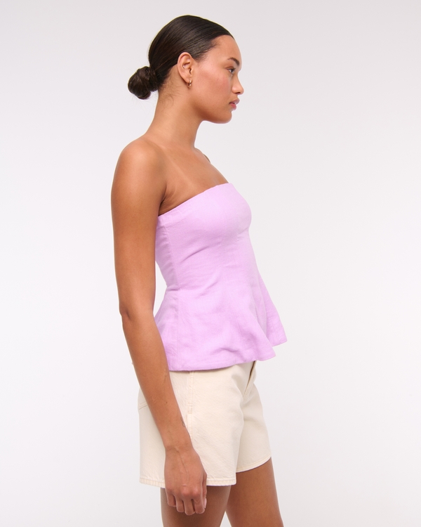 Linen-Blend Strapless Peplum Top