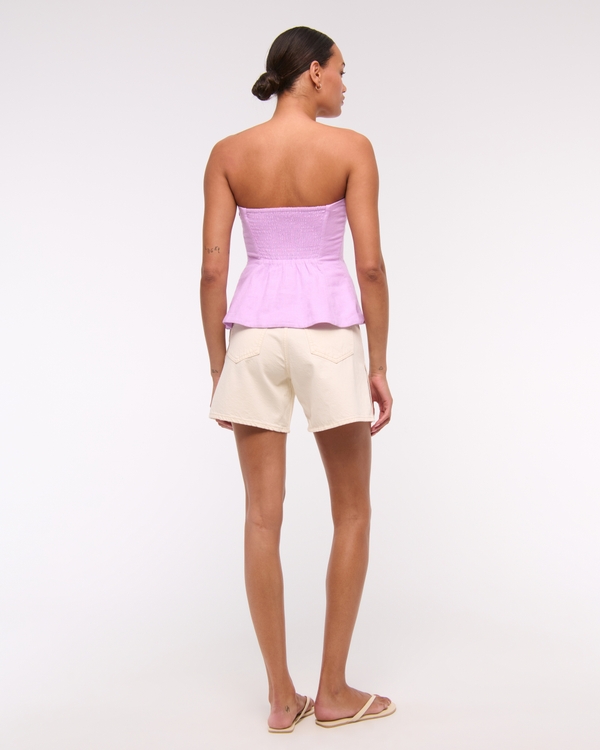 Linen-Blend Strapless Peplum Top