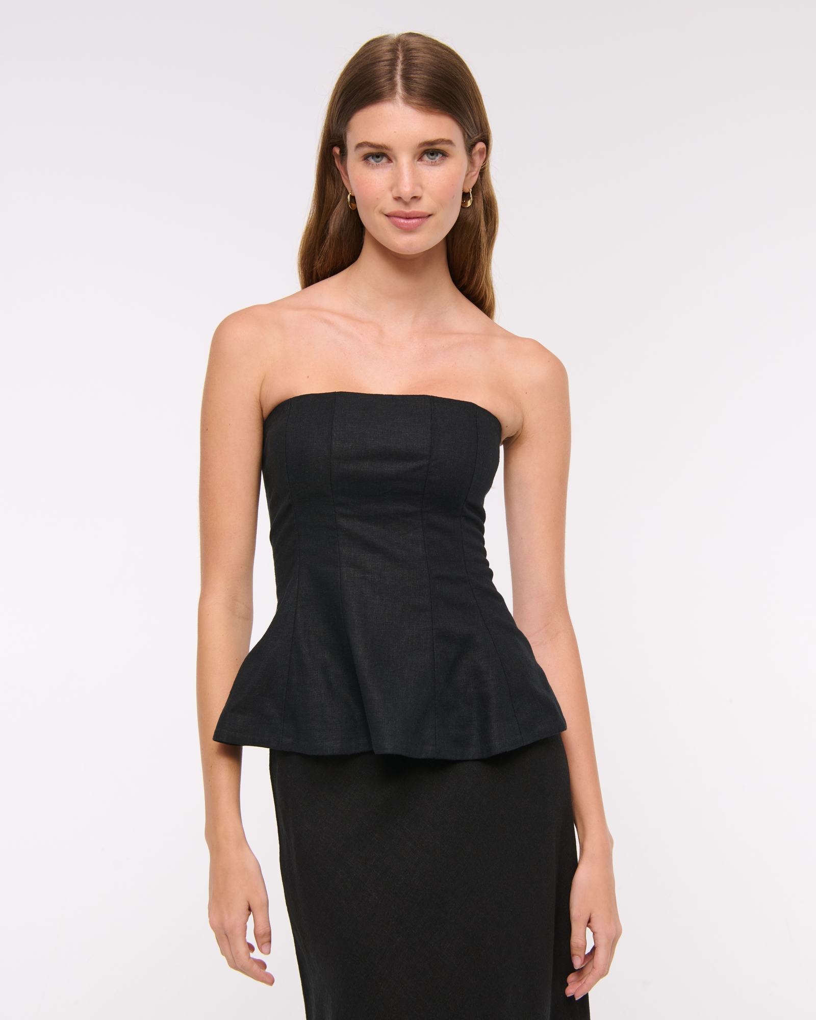Linen-Blend Strapless Peplum Top