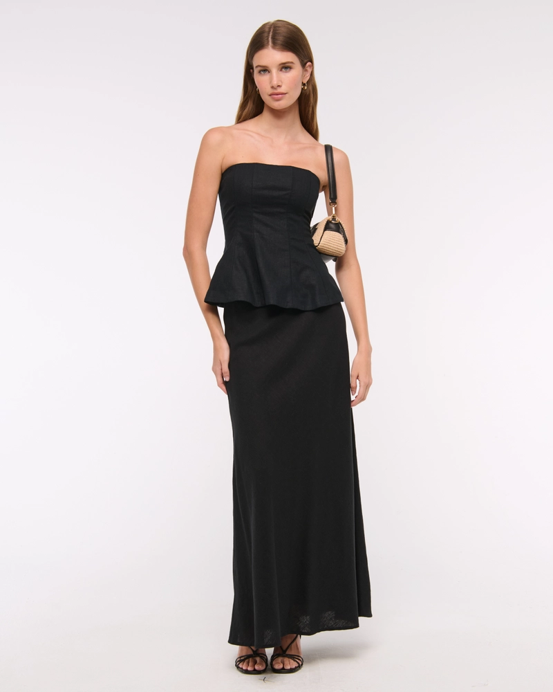 Linen-Blend Strapless Peplum Top