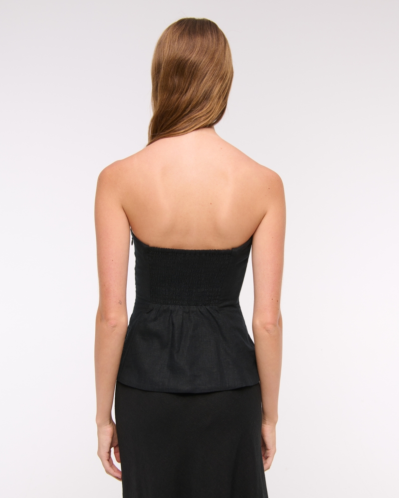 Linen-Blend Strapless Peplum Top