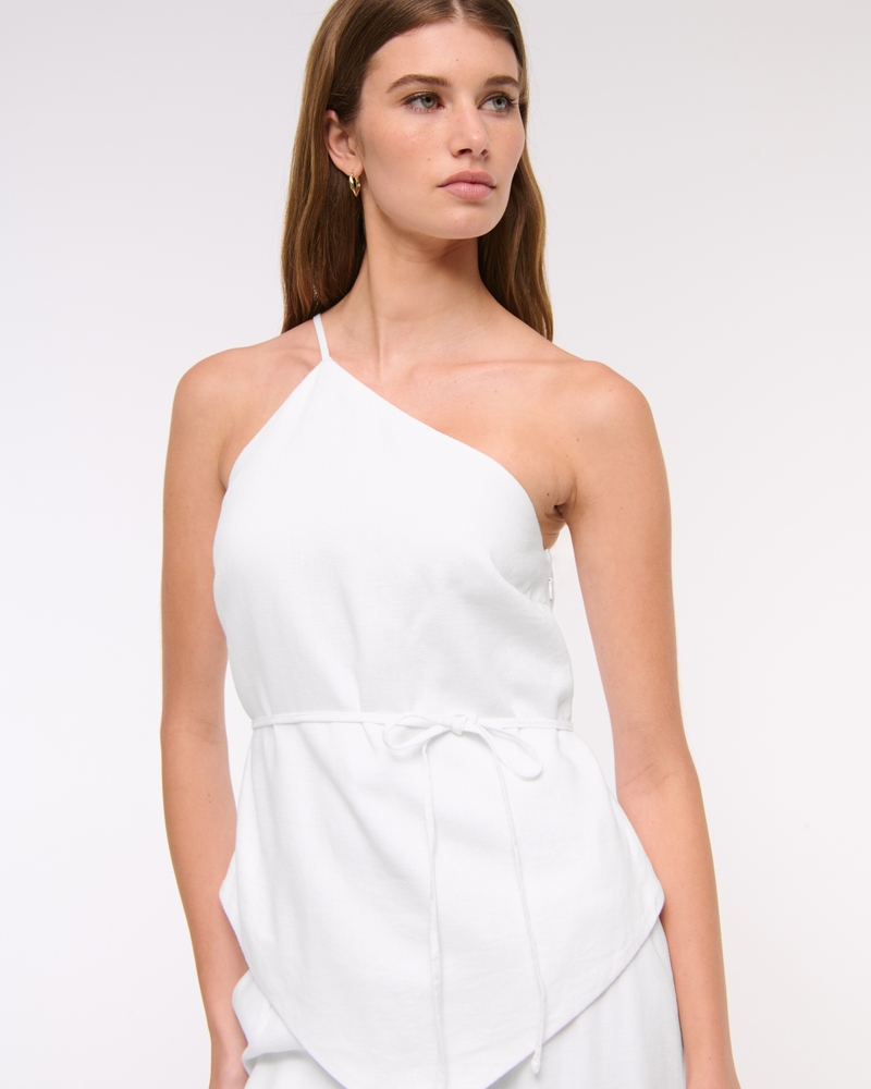 One-Shoulder Asymmetrical Linen-Blend Top