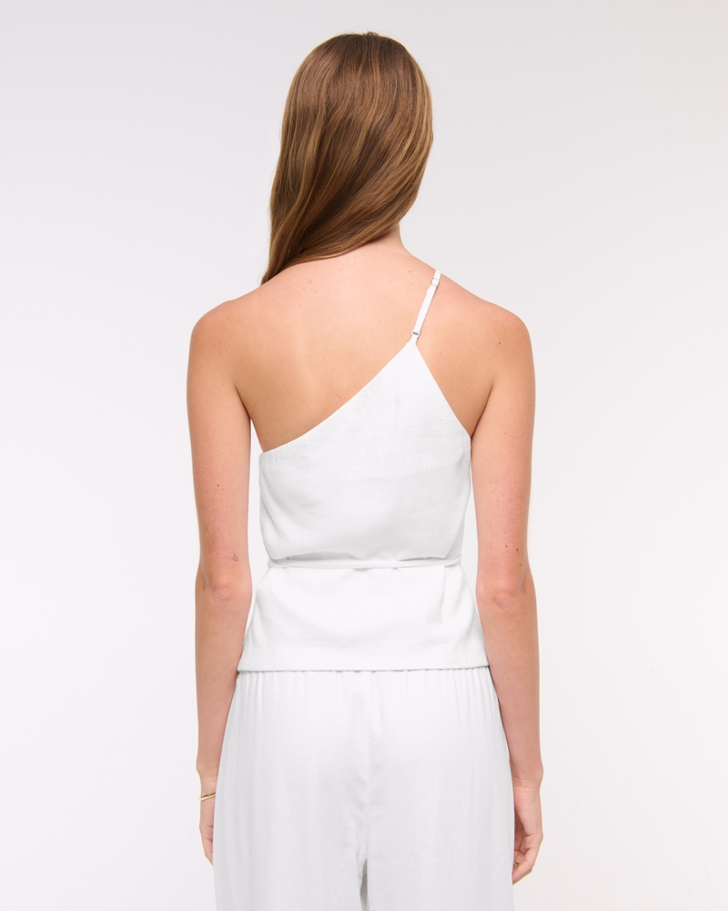 One-Shoulder Asymmetrical Linen-Blend Top