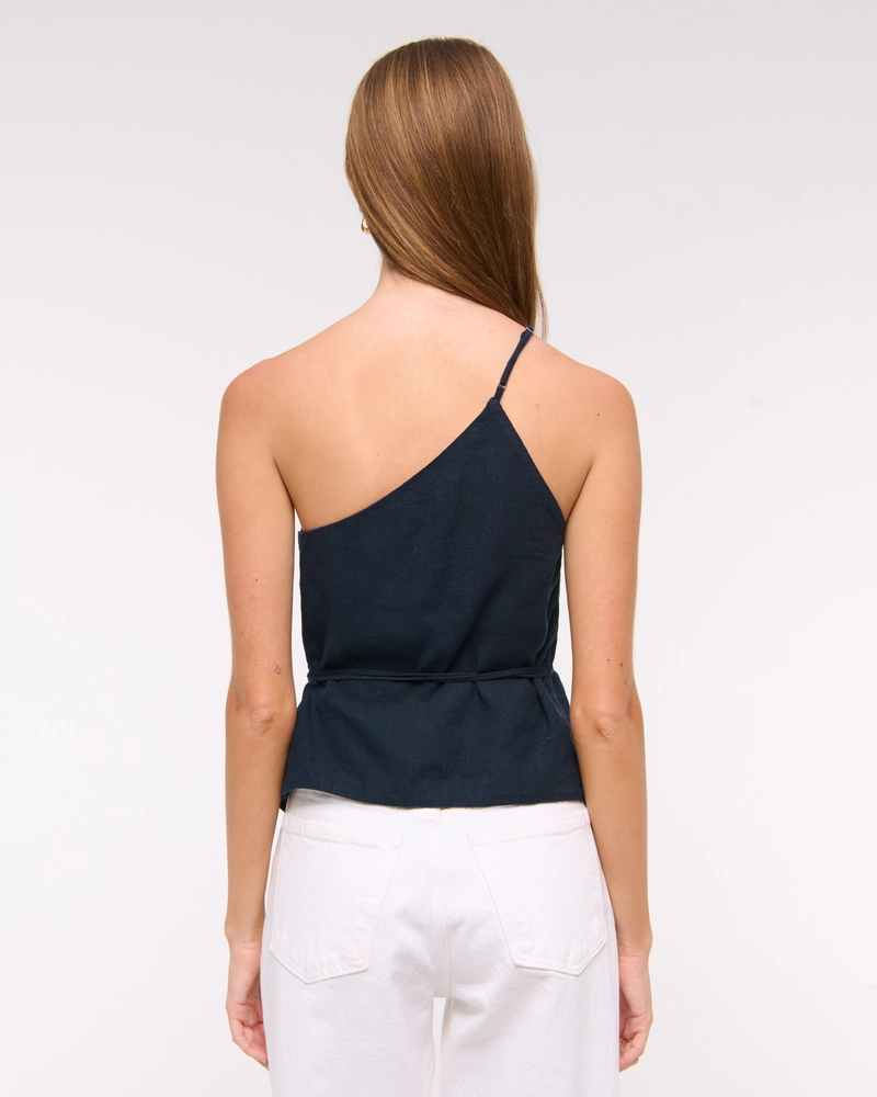 One-Shoulder Asymmetrical Linen-Blend Top