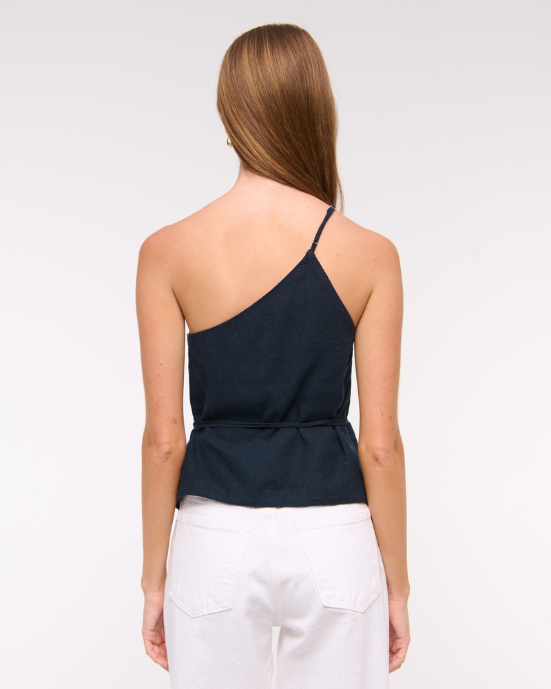 One-Shoulder Asymmetrical Linen-Blend Top