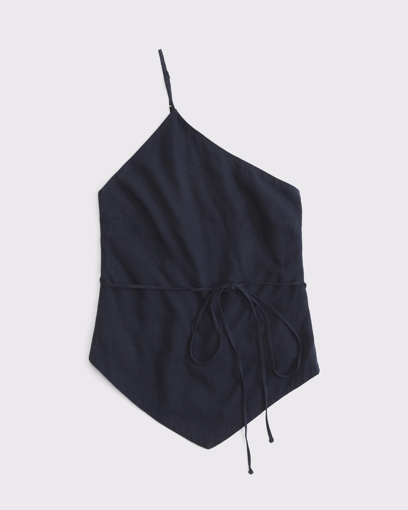 Women's One-Shoulder Asymmetrical Linen-Blend Top | Women's