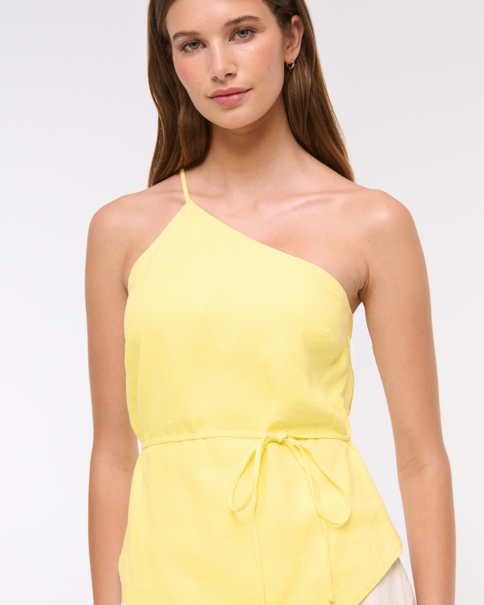 One-Shoulder Asymmetrical Linen-Blend Top