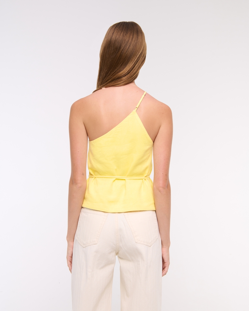 One-Shoulder Asymmetrical Linen-Blend Top