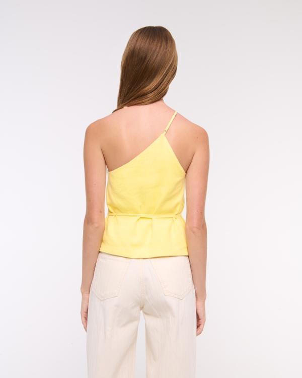 One-Shoulder Asymmetrical Linen-Blend Top