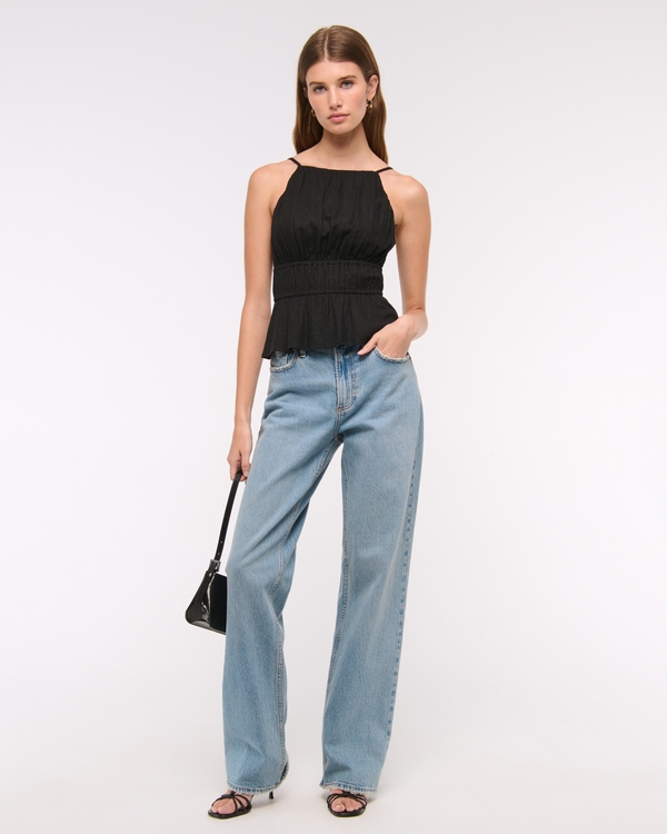 Smocked Halter Top, Black view 2
